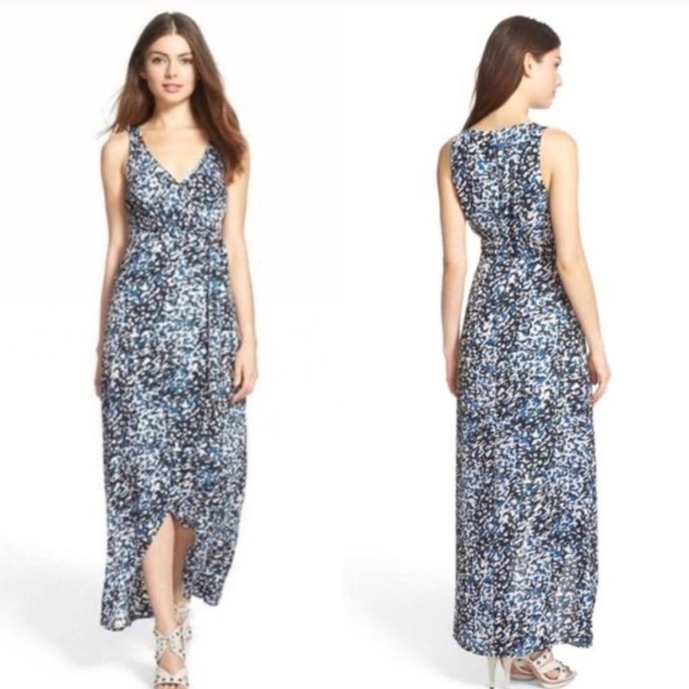 LEITH blue-black maxi length wrap sleeveless dress. MED